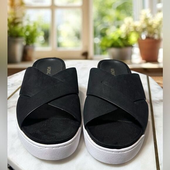 VIONIC Splendid Lou Black Leather Suede Slide Sandals Size 8 EU 39 - Picture 2 of 12